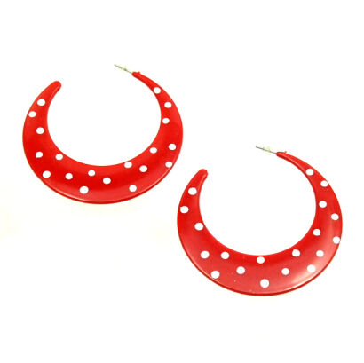 KOLCZYKI KOŁA CZERWONE W CZARNE KROPKI                     (0608-562)