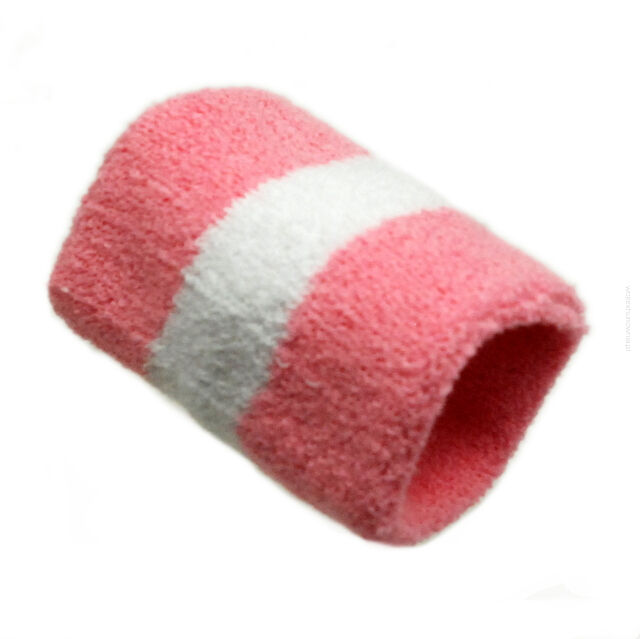 OPASKA Z FROTY NA NADGARSTEK RÓŻOWA Z BIAŁYM PASKIEM                               0004-89