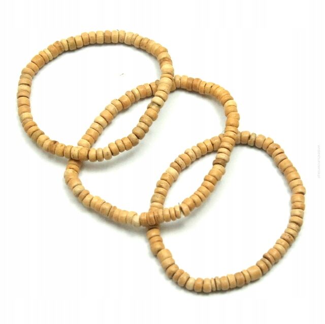 BRANSOLETKI DREWNIANE KORALIKI DROBNE JASNE 6 SZTUK                    (7446 SA)