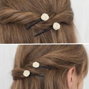 WSUWKI DO WŁOSÓW Z RÓŻYCZKĄ – ECRU 6 SZTUK                   (FBW/C/6) - 2