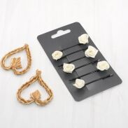 WSUWKI DO WŁOSÓW Z RÓŻYCZKĄ – ECRU 6 SZTUK                   (FBW/C/6) - 6