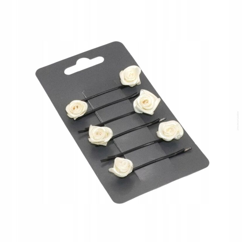 WSUWKI DO WŁOSÓW Z RÓŻYCZKĄ – ECRU 6 SZTUK                   (FBW/C/6)