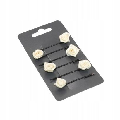 WSUWKI DO WŁOSÓW Z RÓŻYCZKĄ – ECRU 6 SZTUK                   (FBW/C/6)