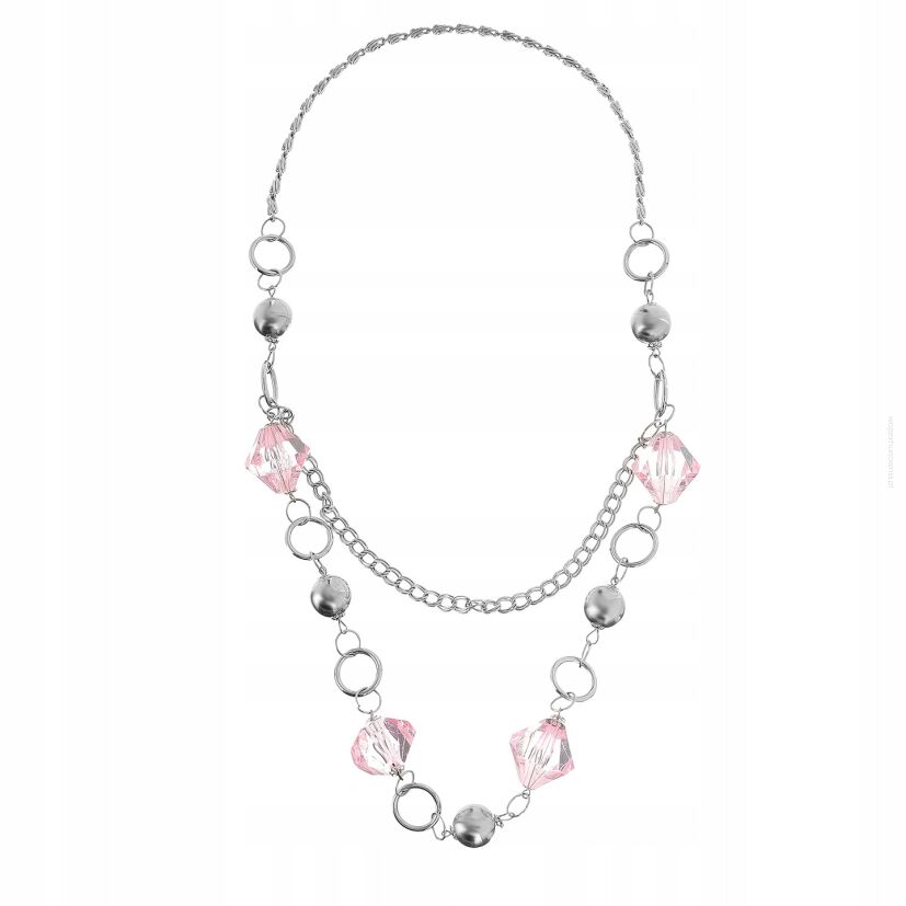 KORALE/NASZYJNIK DWURZĘDOWY NA ŁAŃCUSZKU RÓŻOWE 0676-1011