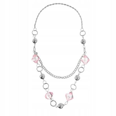 KORALE/NASZYJNIK DWURZĘDOWY NA ŁAŃCUSZKU RÓŻOWE 0676-1011