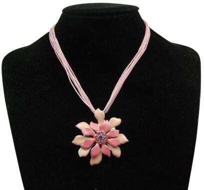 NASZYJNIK / WISIOR RÓŻOWY NA SZNURECZKACH Z OZDOBNĄ ZAWIESZKĄ                                                    (6740 SAM)