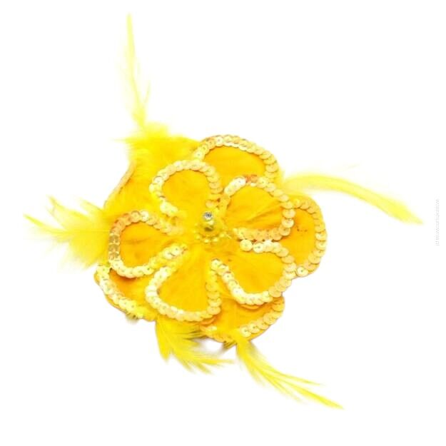 BROSZKA DAMSKA / GUMKA DO WŁOSÓW Z ŻÓŁTYM KWIATEM Z CEKINAMI 0615-756