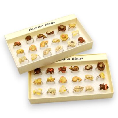 ZESTAW PIERŚCIONKI REGULOWANE KWIATY I RYBY ODCIENIE ŻÓŁTEGO 18 SZTUK                                                                                              (0604-46)