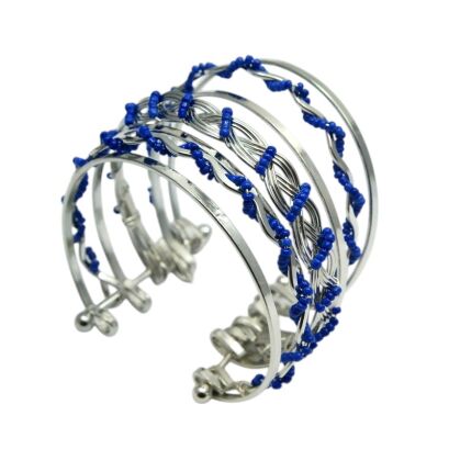 BRANSOLETKA METALOWA Z NIEBIESKIMI KORALIKAMI                                                          (7B354B)