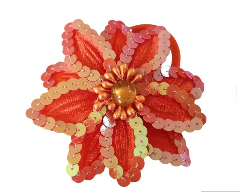 BROSZKA / GUMKA DO WŁOSÓW KWIAT Z CEKINAMI POMARAŃCZOWA (2-4812/3 ASM)