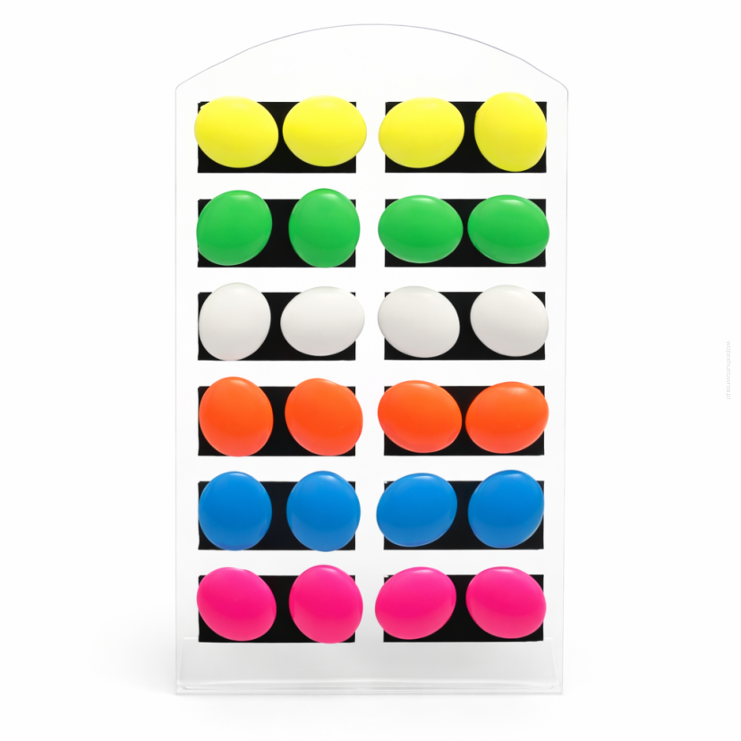 KOLCZYKI NA PALETCE (12 PAR) OWALNE NEONOWE KOLORY 0609-08