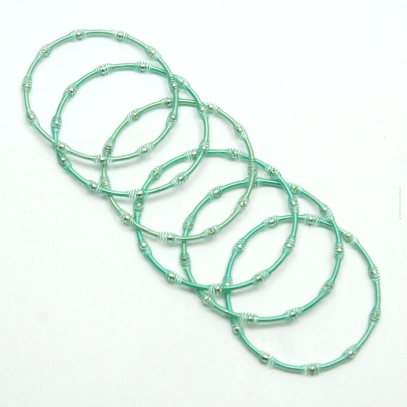 BRANSOLETKI MODERN METALOWE SPRĘŻYNKI SELEDYNOWE 6 SZTUK                       (1416-3 SAM)