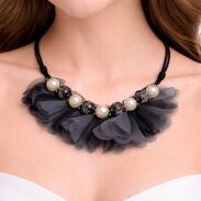 NASZYJNIK CZARNY Z PEREŁKAMI ELEGANCKI REGULOWANY                                          (0616-16 SAH L) - 3