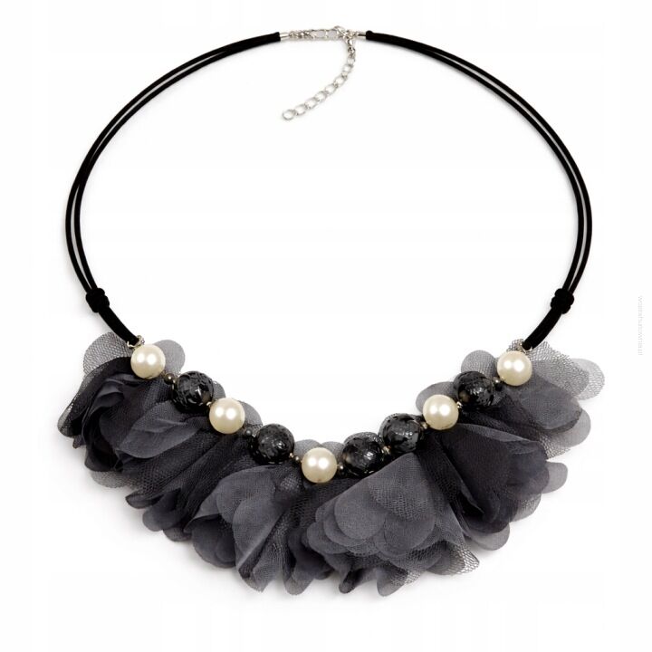 NASZYJNIK CZARNY Z PEREŁKAMI ELEGANCKI REGULOWANY                                          (0616-16 SAH L)