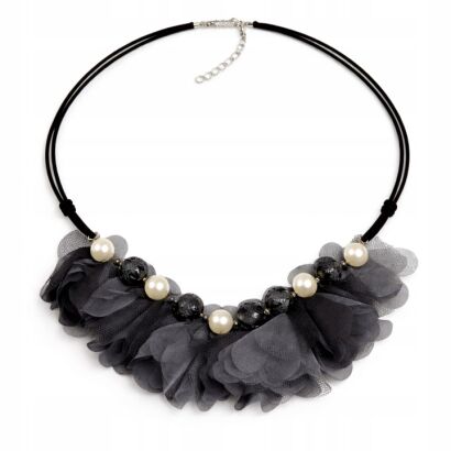 NASZYJNIK CZARNY Z PEREŁKAMI ELEGANCKI REGULOWANY                                          (0616-16 SAH L)