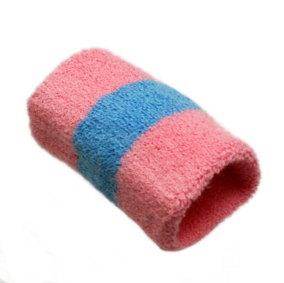 OPASKA Z  FROTY NA NADGARSTEK  RÓŻOWA Z NIEBIESKIM PASKIEM 0004-87