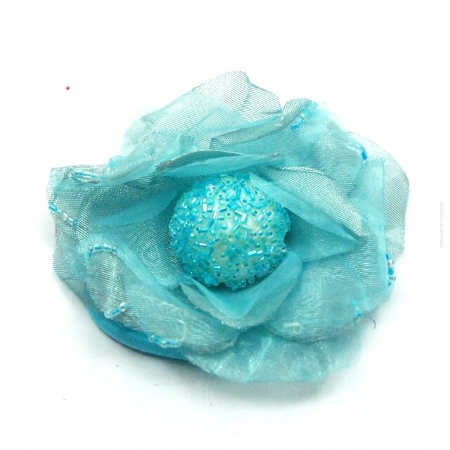 BROSZKA DAMSKA / GUMKA DO WŁOSÓW Z NIEBIESKIM KWIATEM  0615-761