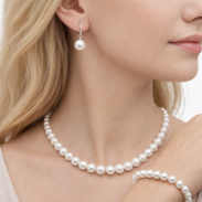 ZESTAW / SET PEREŁKI KLASYCZNE KORALE + BRANSOLETKA + KOLCZYKI BIAŁE (1311-100) - 2