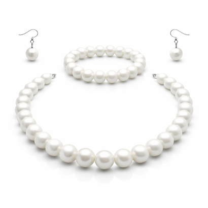 ZESTAW / SET PEREŁKI KLASYCZNE KORALE + BRANSOLETKA + KOLCZYKI BIAŁE (1311-100)