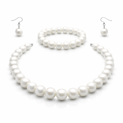 ZESTAW / SET PEREŁKI KLASYCZNE KORALE + BRANSOLETKA + KOLCZYKI BIAŁE (1311-100)