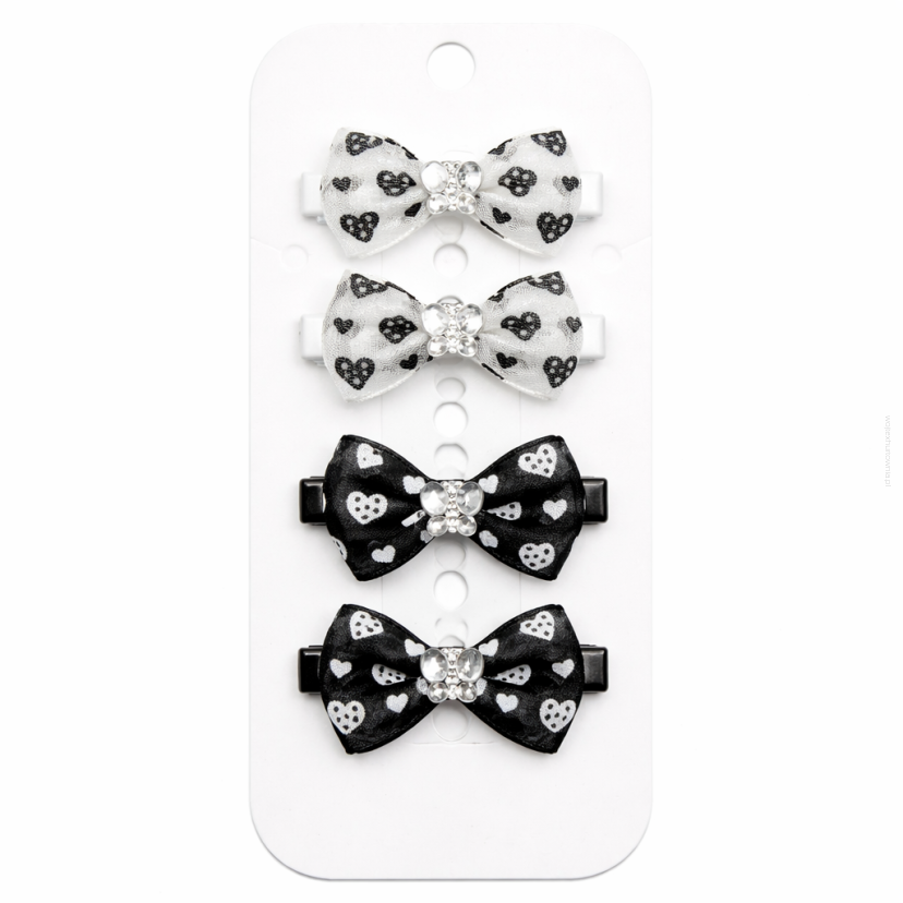 SPINKI DO WŁOSÓW DZIECIĘCE KOKARDKI BIAŁE/CZARNE 4 SZTUKI (0226-2 SAH)