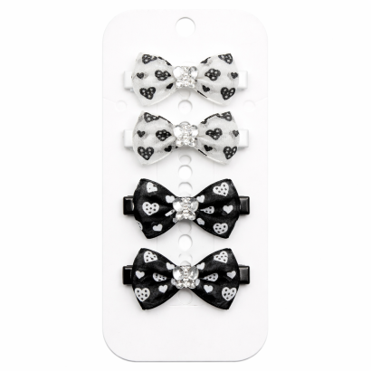 SPINKI DO WŁOSÓW DZIECIĘCE KOKARDKI BIAŁE/CZARNE 4 SZTUKI (0226-2 SAH)