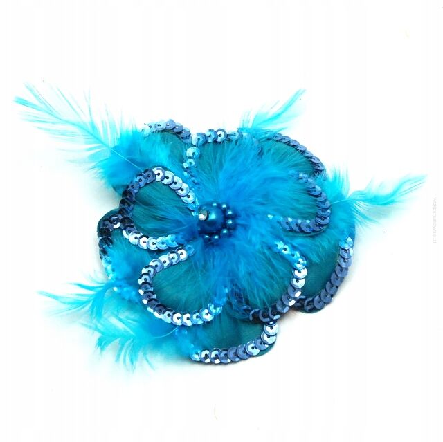 BROSZKA DAMSKA / GUMKA DO WŁOSÓW Z NIEBIESKIM KWIATEM Z CEKINAMI 0615-757