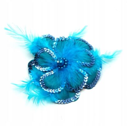 BROSZKA DAMSKA / GUMKA DO WŁOSÓW Z NIEBIESKIM KWIATEM Z CEKINAMI 0615-757