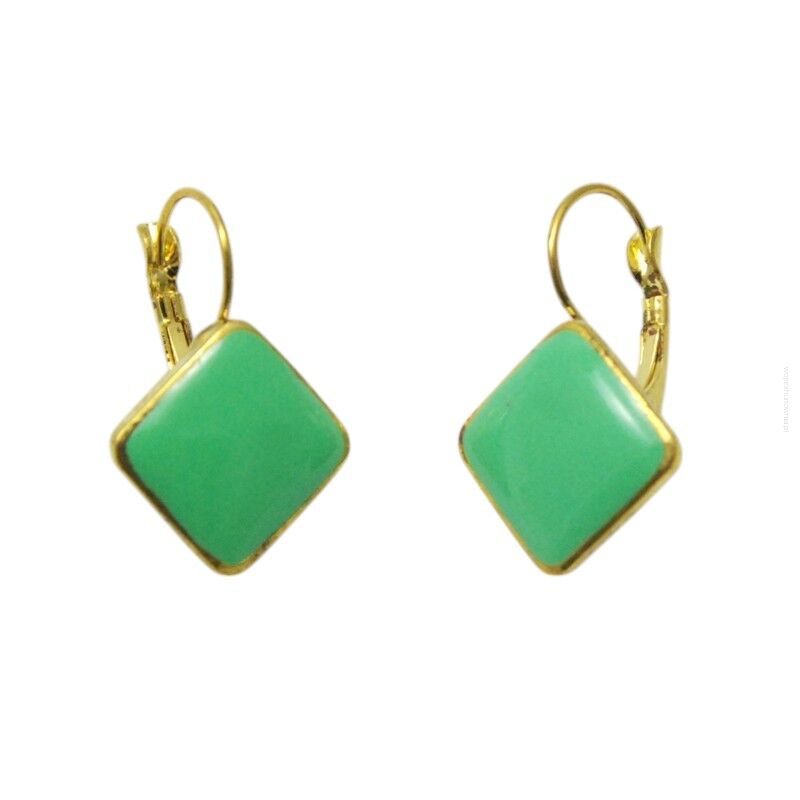 KOLCZYKI WISZĄCE EMALIOWANE ZIELONE ROMBY                                        (5446-3 SAM)