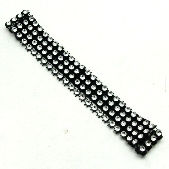 OPASKA NA GŁOWĘ ELASTYCZNA OZDOBNA  Z DŻETAMI / KRYSZTAŁKI CZARNA 0137-14