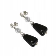 KOLCZYKI WISZĄCE CANTO SREBRNE Z KORALIKIEM I CZARNYM KAMIENIEM (7533-14 SA) - 2