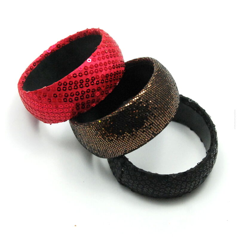 BRANSOLETKI  SZEROKIE Z DROBNYMI CEKINKAMI 3 SZTUKI   (0605-185 SAH)