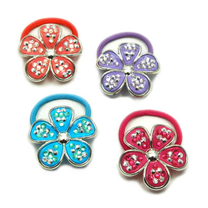 GUMKI DO WŁOSÓW OZDOBNE Z KWIATKIEM MIX KOLOR 4 SZTUKI (606 SA)