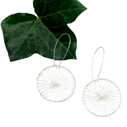 KOLCZYKI PLECIONE KOŁA METALOWE SREBRNE                                                     (0615-07 SAH)