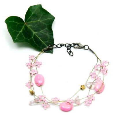 BRANSOLETKA ROZPINANA Z DROBNYMI RÓŻOWYMI ZAWIESZKAMI                                   (7W297-2 SAM 4)