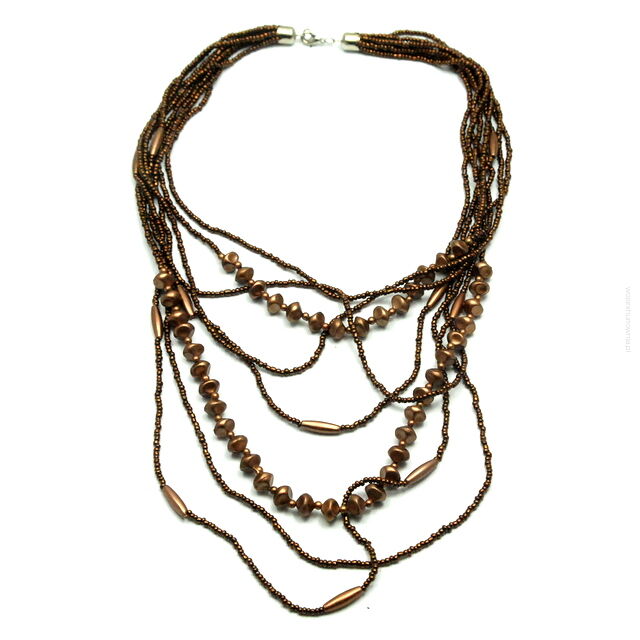 NASZYJNIK / KORALE WIELORZĘDOWE BRĄZOWE                                                       0676-556