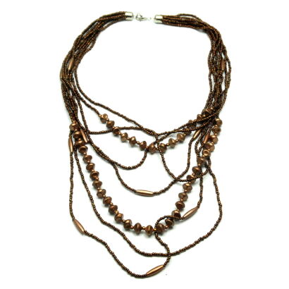 NASZYJNIK / KORALE WIELORZĘDOWE BRĄZOWE                                                       0676-556