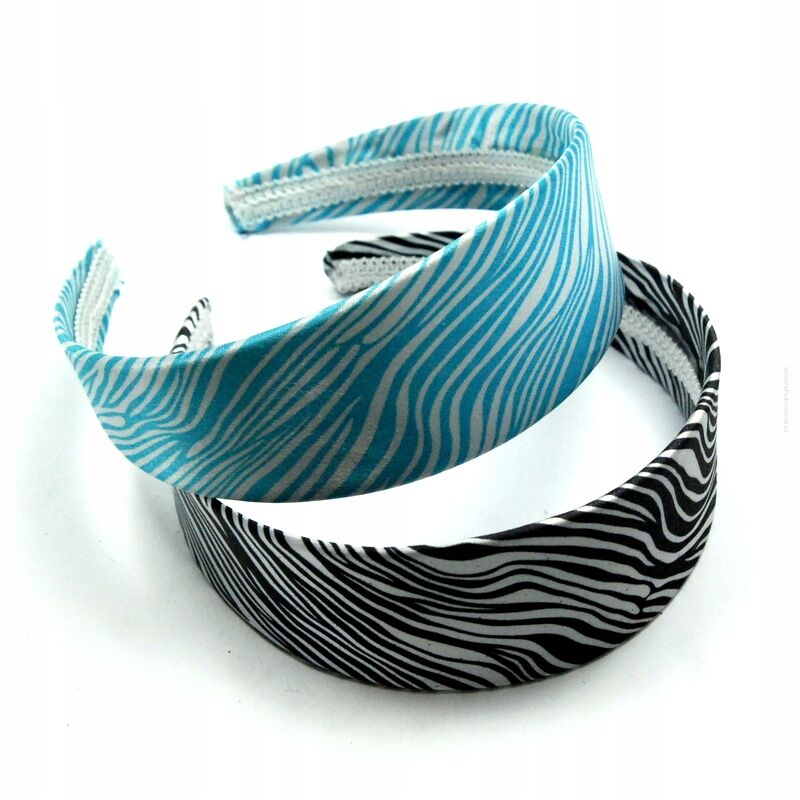 OPASKI DO WŁOSÓW SZEROKIE SELEDYNOWO - CZARNE  W ZEBRĘ 2 SZTUKI (2445-1 SAM)