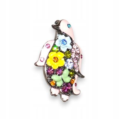 BROSZKA METALOWA OZDOBNA – KOLOROWY PINGWIN Z AGRAFKĄ                        (6106-2 SA)