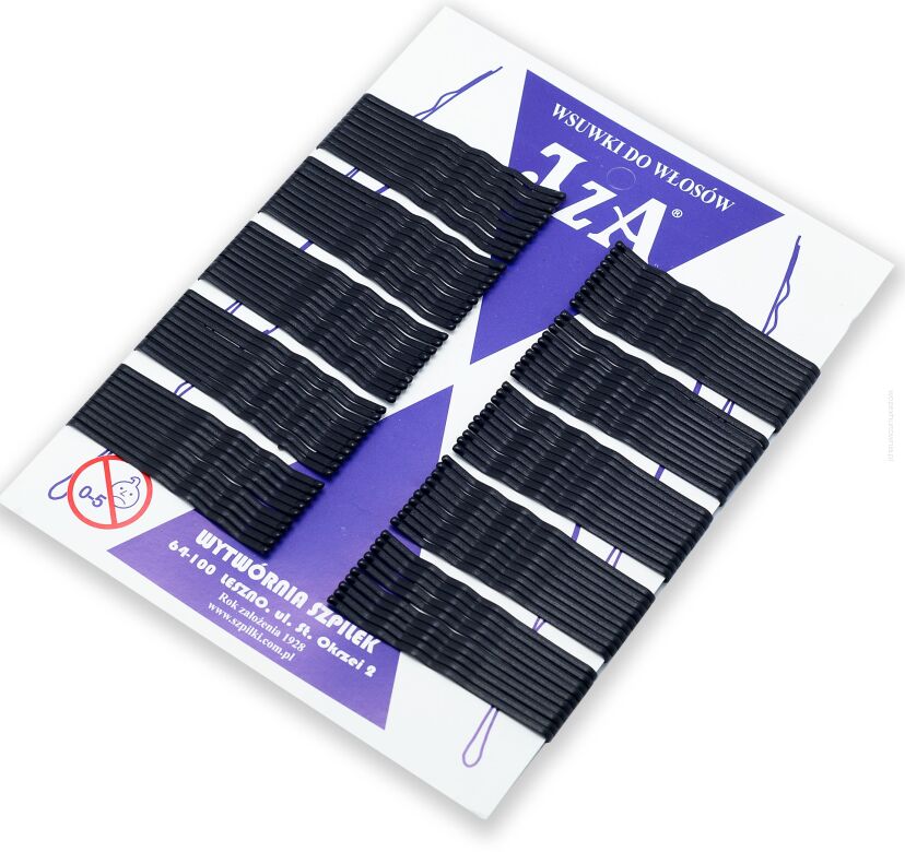 WSUWKI DO WŁOSÓW IZA KARBOWANE CZARNE MAT 6 CM 2 KULKI 100 SZTUK                            (306/100 MAT)