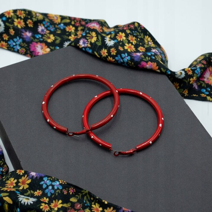 KOLCZYKI KÓŁKA CZERWONE W BIAŁE KROPKI                                          (0665-1019 SA)