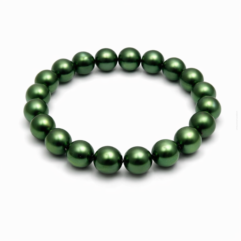 BRANSOLETKA KLASYCZNA Z PEREŁEK ZIELONA JABLONEX (BRPR-6 SAH)