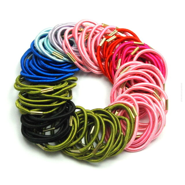 GUMKI DO WŁOSÓW CIENKIE KOLOROWE Z BLASZKĄ (100 SZTUK) R3 MIX/1