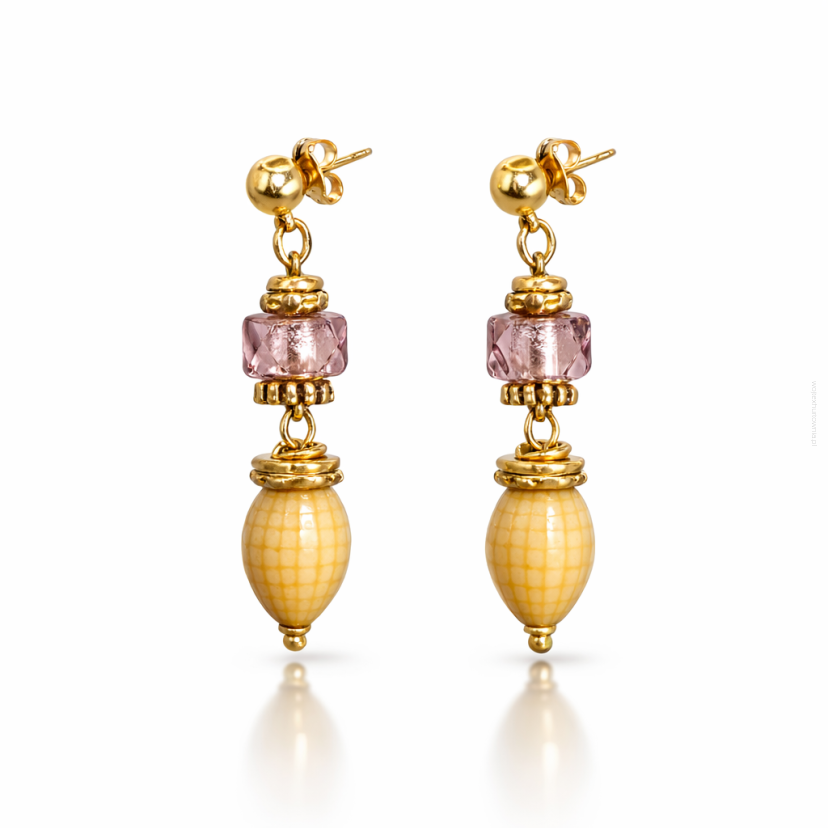 KOLCZYKI WISZĄCE CANTO – ZŁOTY BLASK I FIOLETOWY AKCENT (7533-17 SA)