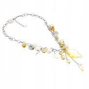 NASZYJNIK / WISIOR ŻÓŁTY Z KORALIKAMI NA ŁAŃCUSZKU                                                   (0642-1008 SAG) - 2