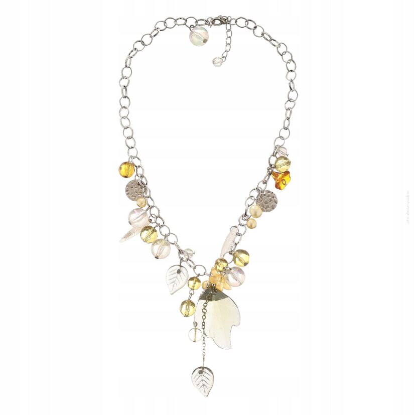 NASZYJNIK / WISIOR ŻÓŁTY Z KORALIKAMI NA ŁAŃCUSZKU                                                   (0642-1008 SAG)