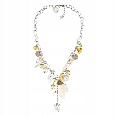 NASZYJNIK / WISIOR ŻÓŁTY Z KORALIKAMI NA ŁAŃCUSZKU                                                   (0642-1008 SAG)