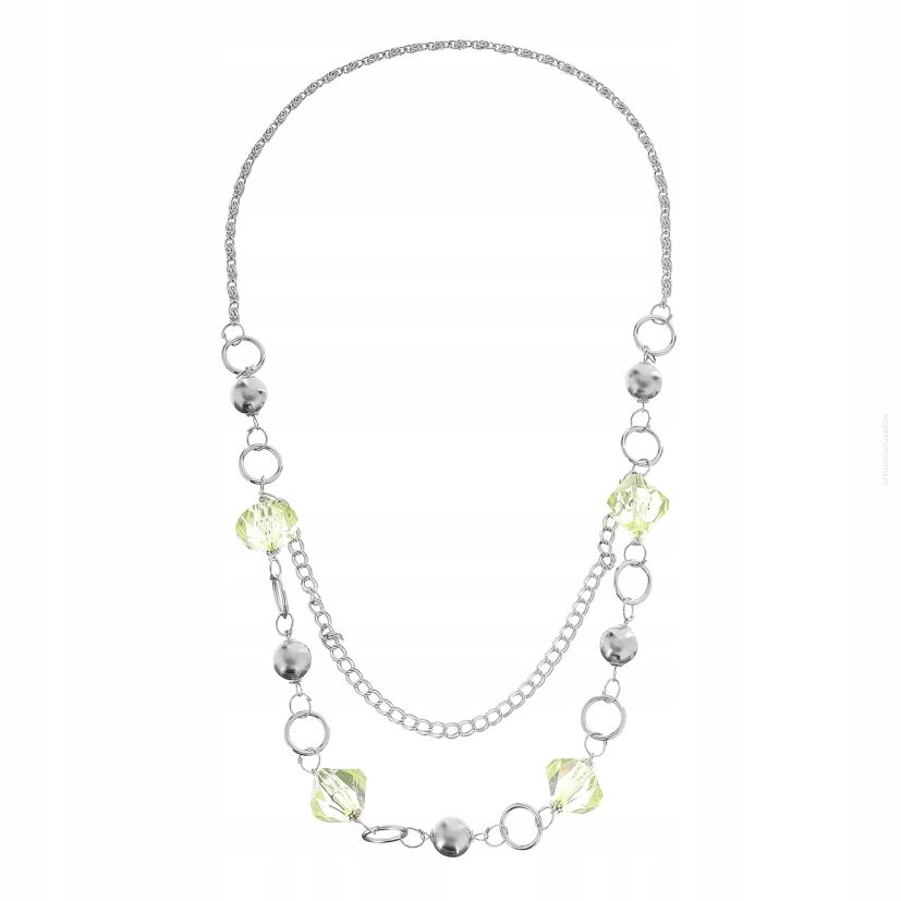 KORALE/NASZYJNIK DWURZĘDOWY NA ŁAŃCUSZKU ZIELONE KORALE 0676-1009