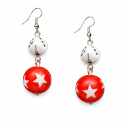 KOMPLET BIAŁO-CZERWONY NASZYJNIK + KOLCZYKI 0624-57 - 3