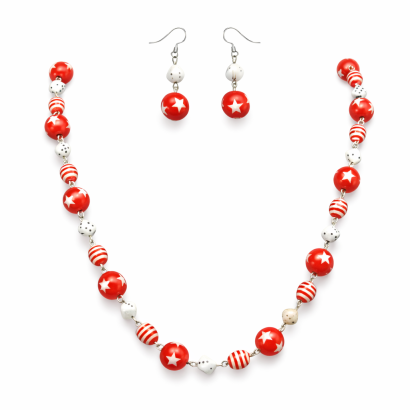 KOMPLET BIAŁO-CZERWONY NASZYJNIK + KOLCZYKI 0624-57